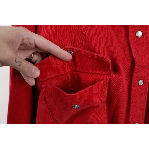 Vintage 90s Marlboro Man Mens Large Faded Heavy Western Cowboy Button Shirt Red - Picture 5 of 12